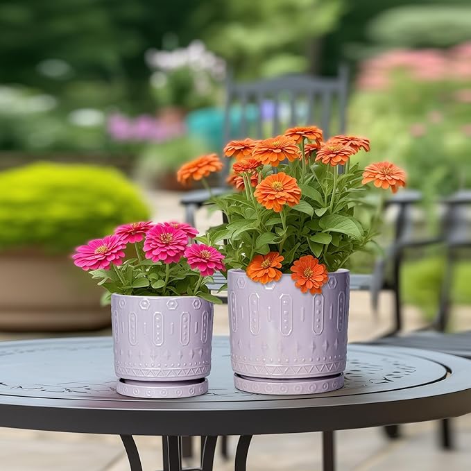 Eightpot Ceramic Flower Pots, 8 Inch Plant Pots Indoor Outdoor, Round Planter with Drainage Hole and Tray, Boho Planter, Decorative Pot for Plants, Apartment Decor, House Warming Gifts, Purple