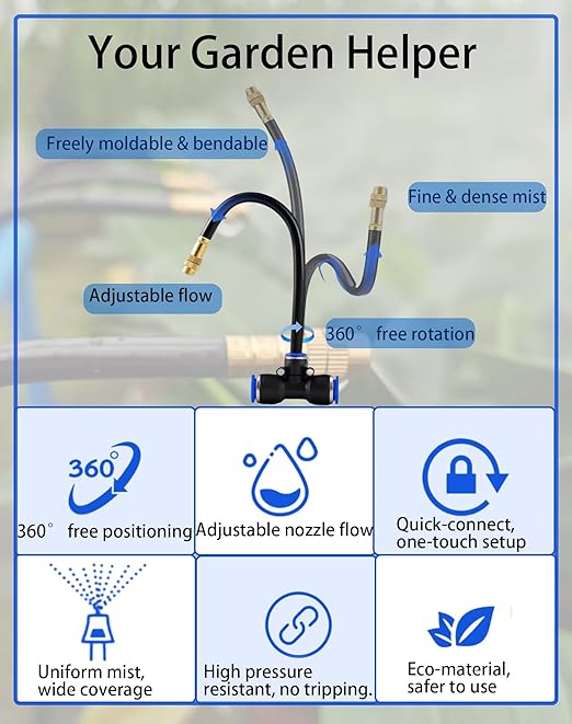 Drip Irrigation System, 360 Adjustable Mist Sprayer Nozzle, High Volume Water Flow Rotating Sprinkler Head for Garden,Patio,Potted Plants,Easy Install, Fine Misting to Jet Spray (50FT+16Nozzles)