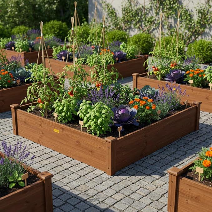 Hollyone 48" X 48" inches Wood Raised Garden Bed Frame Planters Wooden Elevated Planting Planter Box for Outdoor Herb Vegetables Flowers Grass Lawn Yard Patio - Brown 4×4ft