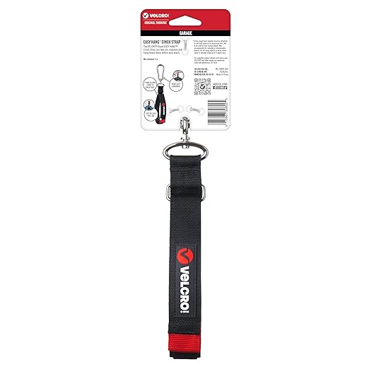 VELCRO Brand Easy Hang Heavy Duty Cinch Strap with Carabiner Hook – Garage & Outdoor Organizer, Holds 250 lbs, 24in x 1.25in