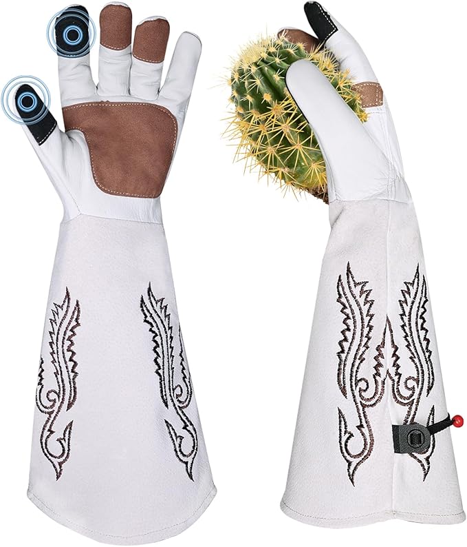 Long Gardening Gloves Thorn Proof for Rose Cactus, Heavy Duty Leather Garden Gloves for Women & Men