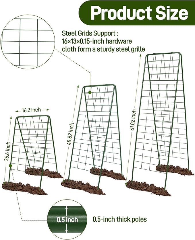 60"x16.2" Heavy Duty Steel A-Frame Garden Trellis for Climbing Plants – Rust-Proof Metal Trellis with Hardware Cloth, Perfect for Raised Beds,Cucumbers,Tomatoes & Outdoor Vines (Green)