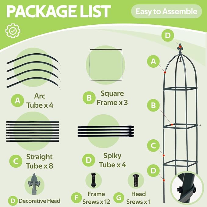 100% Metal Obelisk Trellis for Climbing Plants Outdoor & Indoor - Powder-Coated Thicken Steel Towering Plant Support - Weather-Proof Garden Trellis for Climbing Vine, Vegetables & Flowers