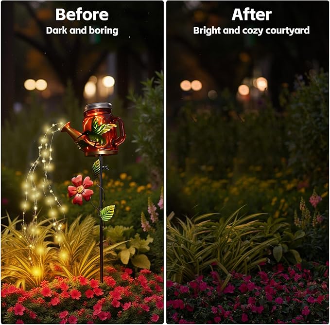 SRNPMIU Solar Watering Can Light, Yard Outdoor Decor Lights, IP65 Waterproof, Hanging Hummingbird Garden Light, Outside Garden Flower Bed Decor, Women Gift, Birthday Gifts