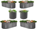 A ANLEOLIFE 6-Piece 30 Inch Extra Tall Galvanized Raised Garden Beds Kit, Large Oval & Round Metal Planters – Ideal for Backyard Vegetables Flowers Herbs, Quartz Grey