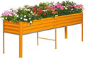 Land Guard Galvanized Raised Garden Bed with Legs, 96×24×32in Raised Garden Beds Outdoor with Drainage Holes, Planter Boxes Outdoor for Backyard, Patio, Balcony, 1200lb Capacity, Cream Yellow