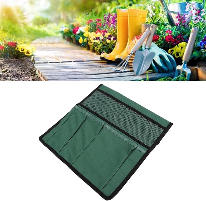 Gavigain Garden Tool Storage Bag 600D Oxford Cloth Foldable Portable Gardening Tote with Multiple Pockets for Outdoor Garden (Blackish Green)