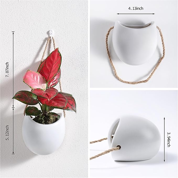 Set of 3 Ceramic Wall Hanging Pocket Planters for Small Plants & Artificial Greenery, Wall Decor for Bathroom Living Room Kitchen Bedroom Corridor Office