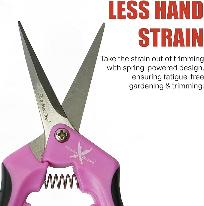Piranha Pruner Trimming Scissors Garden Shears, Plant Trimmers, Gardening Hand Tools, Curved Stainless Steel Blade, Pink Handle