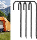 Black Rebar Stakes 12 inch (4pcs) - Heavy Duty 6mm Metal J Hook Ground Stakes,Galvanized Steel for Tent,Bounce House,Fence,Dog Coop,Artificial Turf,Outdoor Plants,Christmas & Holiday Decorations