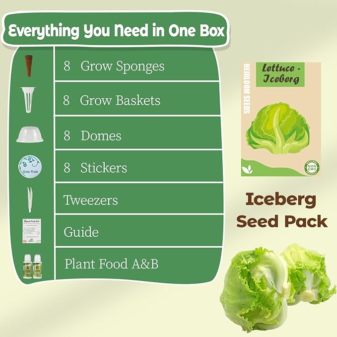 8-Pod Iceberg Lettuce Seed Pod Kit for Aerogarden, Includes Iceberg Seeds - Universal Hydroponic Pods Indoor Gardening Supplies (8-Pod)