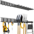 Garage Tool Organizer Wall Mount, 64inch Heavy-Duty Garage Storage System and Garden Tool Organizer with 12 Adjustable Hooks for Shovel, Snowboard, Yard Tools and Shed