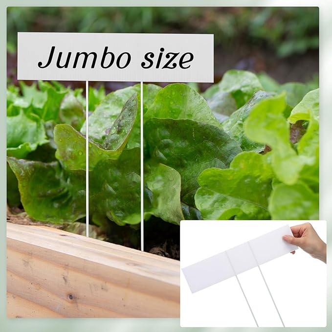 10 Set Jumbo Outdoor Plant Label Stakes Waterproof Nursery Garden Markers Plastic T Type Plant Tag Identification Stake with Marker Pen for Herb Vegetable Flowers, 12" High(White)