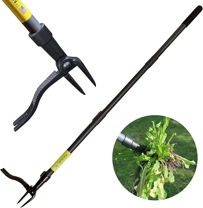 Rocklin™ Stand Up Weed Puller Tool - 4 Claw Steel Head - 48 inch Handle - 100% Metal - Easily Remove Weeds Without Bending or Kneeling WeedPuller