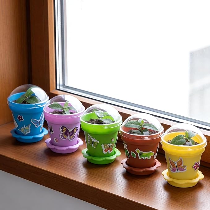 50 Packs Cupcake Plant Nursery Pots with Humidity Dome, Small Plastic Flower Plant Pots with 40 Sheet Stickers, Seeds Starter Pot Flower Planting Container for Seedlings Succulent Display (Mix Colors)