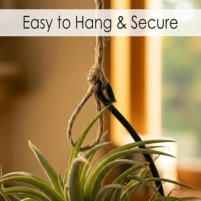 6 Pack Air Plant Holder Hanging Metal, Adjustable Tillandsia Holders with Jute Rope, Minimalist Hanging Air Plant Holder Display for Succulents, Boho Wall Decor Window Plants Hanger