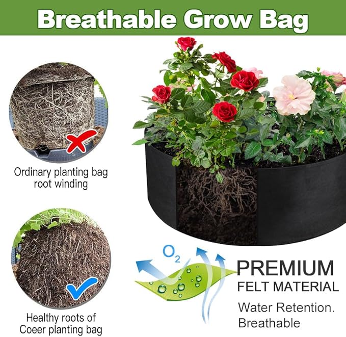 2-Pack 50 Gallon Grow Bag, Heavy Duty Thickened Fabric Pots Round Raised Garden Bed Planter for Planting Herb Flower Vegetable Potato Plants (36" D x 12" H)