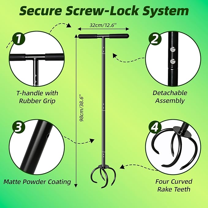 Amorest Heavy Duty Hand Tiller for Gardening, Long Handle Garden Claw Twist Tiller, Manual Soil Cultivator & Lawn Aerator for Raised Beds & Vegetable Garden – Powder-Coated Steel, Rust Resistant