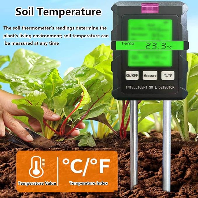 6-in-1 Soil Tester,with Dual Probes, Capable of Measuring Soil Ph, Moisture, Temperature, Fertility, and Light Intensity, Features a Backlit Display,for Home,Gardening,Plant Cultivation
