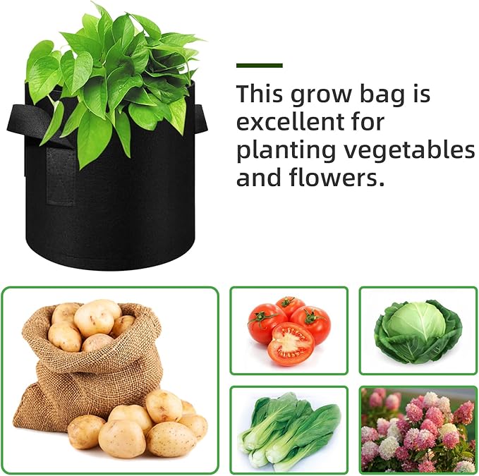 75 Pack 5 Gallon Plant Grow Bags Bulk, Thickened Nonwoven Fabric Pots with Handles, Black Vegetable Planter Bags Containers, Cloth Planters for Garden Vegetable/Flower/Plant/Fruits Outdoor