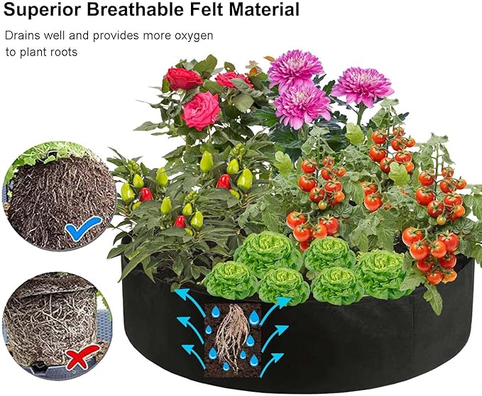 Feitore 2 Pack 100 Gallon Fabric Raised Garden Planting Beds, Heavy Duty Round Plant Grow Bags Breathable Non-Woven Planting Container for Vegetables Flower Herbs and Plants, Gardening Outdoor