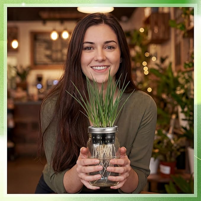 Seed Sprouting Set Green Onion Regrower Kit Includes Regrower Sprouting Lids and a Mouth Mason Jar for Sustainable Windowsill Gardens and Hydroponics for Growing Broccoli and Beans (Black)