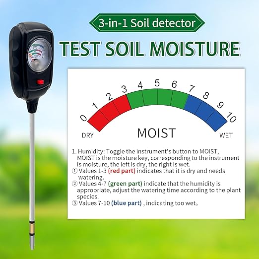 3 in 1 Soil Tester,Soil Moisture/Fertility/PH Tester for Garden nutrients,Lawn,Gardening,Farming, Indoor and Outdoor Plants,Soil PH Meter Kit (3 in 1 Soil Meter)