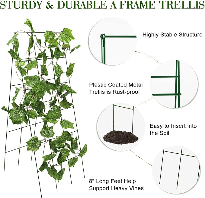 48" Hx 18" L Cucumber Trellis for Garden A Frame Plant Support for Raised Bed, Outdoor Indoor Plant Garden Trellis for Climbing Plants (2 Packs)