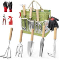 Garden Tools Set, 9-Piece Heavy Duty Gardening Tools with Clear Pocket Tote Bag, Stainless Steel Garden Hand Tools for Digging, Planting, Weeding and Pruning, Durable Gardening Kit