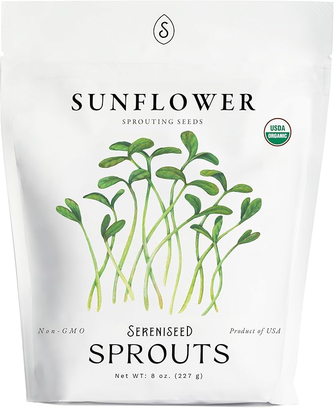 Organic Sunflower Sprout Seeds (8 oz) – Non-GMO, Heirloom Seeds for Sprouting and Microgreens