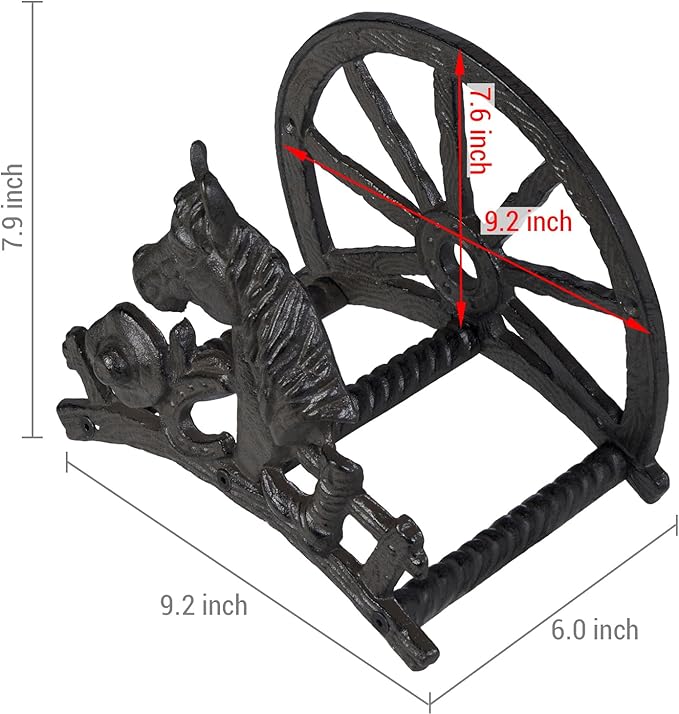MyGift Horse and Wagon Design Hose Holder, Heavy Duty Cast Iron Outdoor Garden Hose Hanger, Wall Mounted Water Hose Holder Reel with Carriage Theme