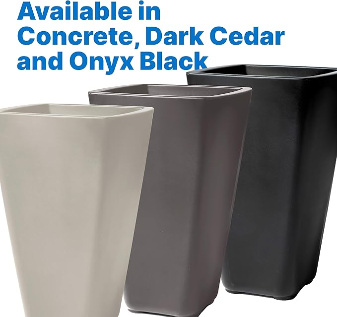 Step2 Bridgeview Tall Square Planter, Large Planters for Outdoor Plants, Gardening and Flower Pot for Patio or Porch, Efficient Drainage, Durable Plastic, Onyx Black, 2-Pack