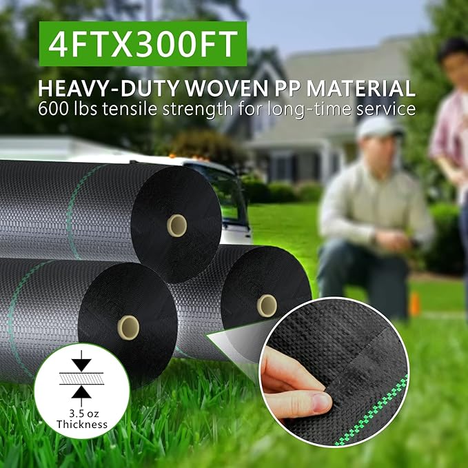 4ft x 300ft Weed Barrier Landscape Fabric Heavy Duty Premium 3.5oz PP Ground Cover Weed Barrier Weed Blocker Fabric Commercial Grade Underlayment Geotextile Fabric for Construction Projects