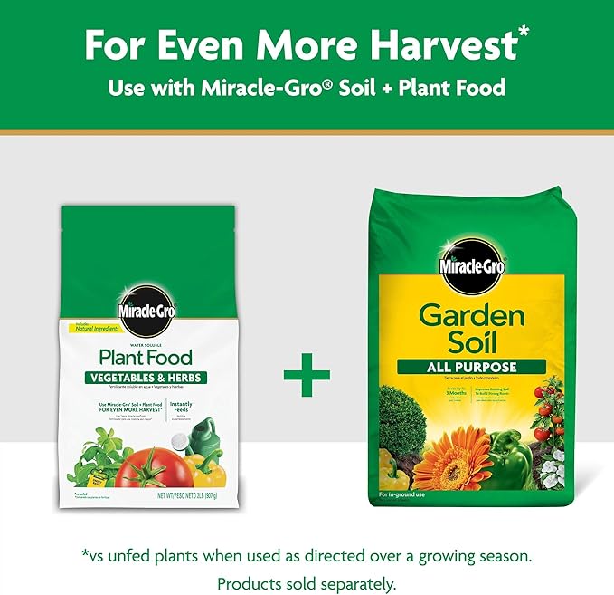 Miracle-Gro Water-Soluble Plant Food for Vegetables & Herbs - Garden Fertilizer for Tomatoes Squash Peppers Cucumbers - Boosts Yield - Abundant Harvest, 2 lbs.