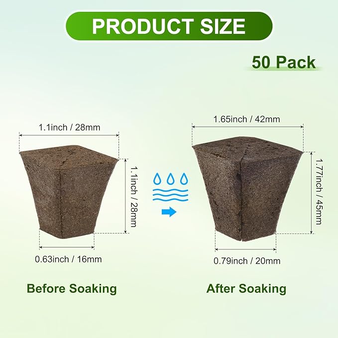 M METERXITY 50-Pack Grow Sponges, 1.7x0.8x1.8 Inch Replacement Root Growth Sponges Seed Pods for Plant Rooting/Seed Germination/Hydroponic Gardens System Supplies, Starter Plug for Seeds