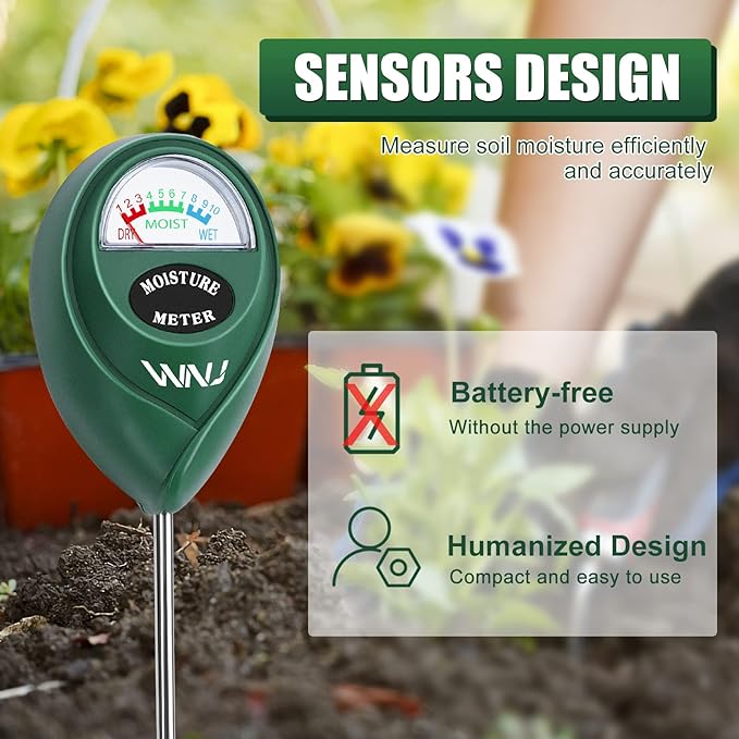 WNJ 2 Pack Soil Moisture Meter, Plant Water Monitor, Lawn Moisture Meter，Soil Hygrometer Sensor for Gardening, Farming, Indoor and Outdoor Plants (Classic Black)
