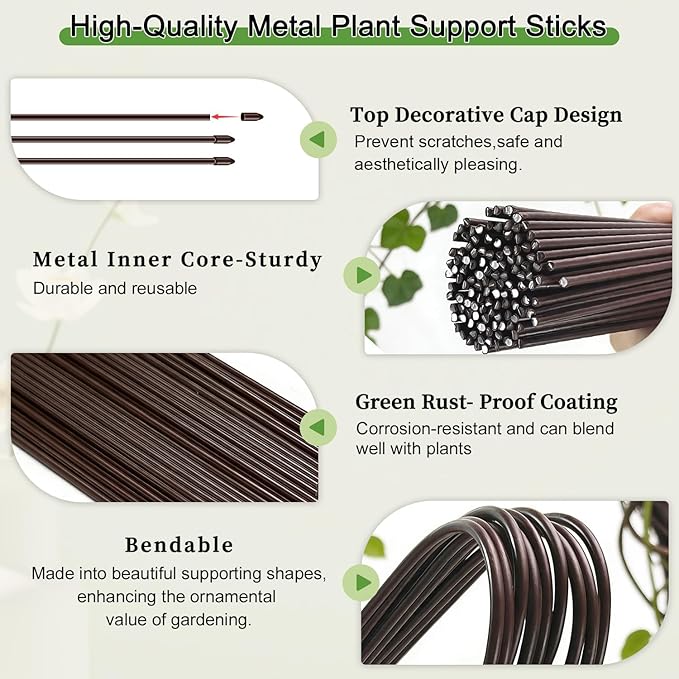 15Pcs Orchid Stakes,SupKing 17.7 Inch Plant Support Sticks Invisible Bendable Green Pole Rods for Small Indoor Outdoor Potted Plants Comes 20Pcs Ties-Brown