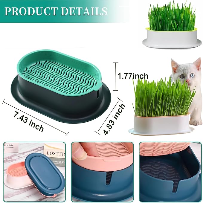 3Pcs Cat Grass Planter Hydroponic Catnip Wheatgrass Seed Sprout Tray Cat Grass Growing Kit Nursery Plant Planting Box for Indoor, Soilless