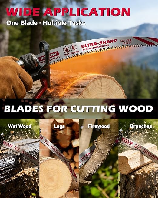 15 Inch Japanese Teeth Reciprocating Saw Blades, 6TPI Arc Edge Wood Pruning Saw Blades Set for Tree Trimming, Wood Cutting, 5 Pack