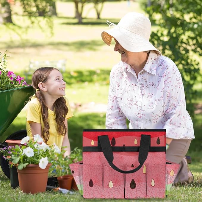 Garden Tool Bag Organizer Garden Tote Bag with Pockets Watermelon Slice Tool Storage Organizer Gardening Tool Kit Holder 13" x 6.8" x 2.8"