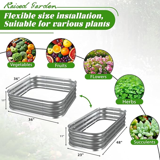 Galvanized Raised Garden Bed for Gardening, 36x36x11in Metal Planter Box for Vegetables,Herbs,Flowers,Outdoor Modular Above Ground Container,Tool-Free Assembly