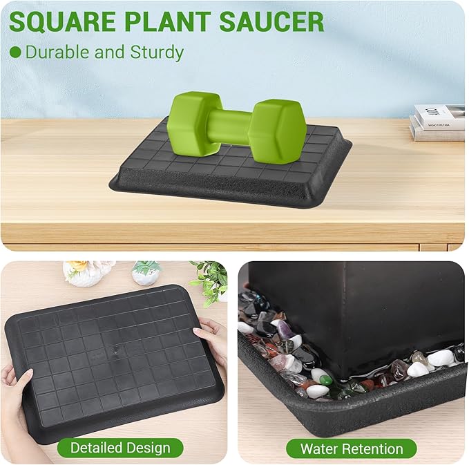 GREANER 17 Inch Plastic Plant Saucer, Black Trays for Plants, Flower Pot No Holes Plant Drip Trays, Heavy Duty Plastic Plant Saucers for Indoors Outdoors