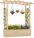 Giantex Raised Garden Bed with Sided Trellis & Hanging Roof, Wood Planter Box, Freestanding Garden Planter Raised Bed for Flowers Herbs Climbing Vines 44”x14”x45” (L x W x H)