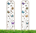 2 Pack Metal Garden Trellis with Colorful Butterfly 60 Inch High Outdoor Decoration Arched Fence Trellis for Climbing Plants for Patio, Lawn, Yard, Backyard, Wall Brackets
