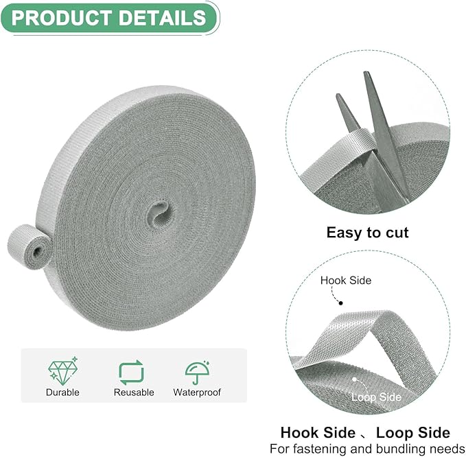 1-Roll Garden Plant Tape, 33 ft x 0.5 in Garden Hook and Loop Plant Ties Multi-Purpose Use Adjustable and Reusable Twist Wire Tape for Plants/Flowers/Vines [Grey]