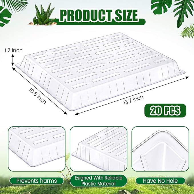 20 Pack Clear Plastic Humidity Domes for Seed Starting 13.7 x 10.5 x 1.2 Inches Transparent Grow Covers for Seed Starter Plant Trays Covers for Germination and Garden Growing