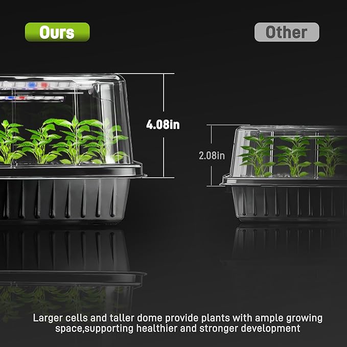 120-Cell Seed Starter Tray with Grow Light, Seedling Starter Trays with 4.08" Humidity Dome, Self-Watering Plant Germination Trays,Seed Starter Kit for Seeds Growing (Black)