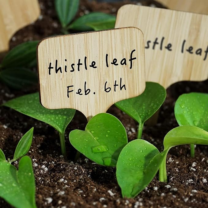 OBTANIM 75 Pack Bamboo Round Plant Labels with A Marker Pen, Garden Markers Sign Plant Tags for Seedling Potted Herbs Flowers Vegetables