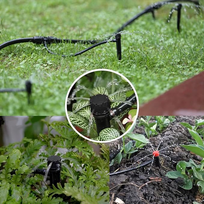 25 Pcs Drip Irrigation Emitters, Adjustable Flow 0-18 GPH Irrigation Drippers with Stake, 360 Degree Flow Sprinkler Head, Micro Sprinkler for Garden Patio Lawn Flower Bed