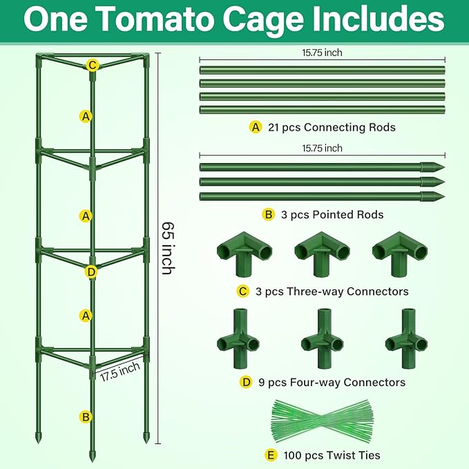 Legigo 6 Pack 65 Inch Tomato Cage for Garden, Heavy-Duty Tomato Trellis Plant Support Stakes, Adjustable Garden Trellis Plant Cage for Climbing Plants Peppers Outdoor Raised Garden Bed and Vegetables